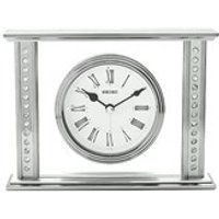 Seiko Brushed Silver Tone Stone Set Mantel Clock - C1707