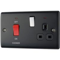 British General 45A Double Pole Graphite Black Switched Cooker Switch & Socket With Neon