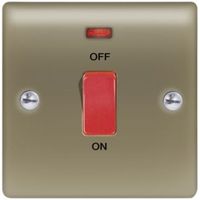 British General 45A Double Pole Pearl/Nickel Effect Cooker Switch With Colour Coded Terminals
