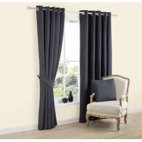 Carina Charcoal Plain Woven Eyelet Lined Curtains (W)167cm (L)183cm