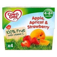 Cow & Gate Apple, Apricot & Strawberry 100% Fruit With Vitamin C From 4-36 Months 4 X 100g