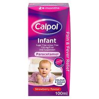 Calpol Infant Sugar Free & Colour Free 120 Mg/5 Ml Oral Suspension Strawberry Flavour 2+ Months - 100ml