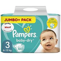 Pampers Baby-Dry Size 3,100 Nappies, 5-9kg, With 3 Absorbing Channels