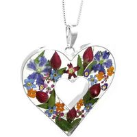 Shrieking Violet Pendant Mixed Flowers Double Heart Silver