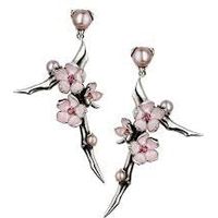 Shaun Leane Earrings Branch Cherry Blossom With Rhodalite & Pearls Silver
