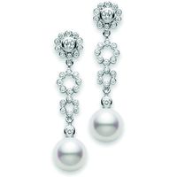 Mikimoto 18ct White Gold 0.39ct Diamond Akoya Pearl Lace Drop Earrings