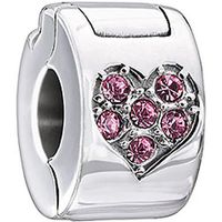Chamilia Charm Jeweled Heart Lock Light Pink Swarovski Silver