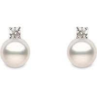 Yoko Pearls 18ct White Gold Diamond White Pearl Stud Earrings
