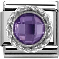 Nomination Charm Composable Classic Cubic Zirconia Round Faceted Stones Purple Steel