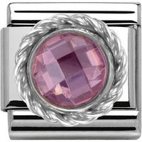 Nomination Charm Composable Classic Cubic Zirconia Round Faceted Stones Pink Steel