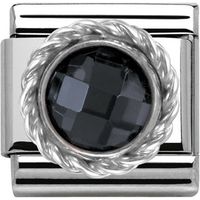 Nomination Charm Composable Classic Cubic Zirconia Round Faceted Stones Black Steel