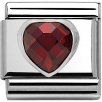 Nomination Charm Composable Classic Heart Shaped Faceted Cubic Zirconia Red Steel