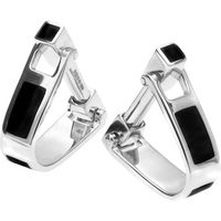 Sterling Silver Whitby Jet Inlaid Oblong Hoop Cufflinks