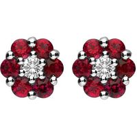 18ct White Gold 0.10ct Diamond Ruby Cluster Stud Earrings