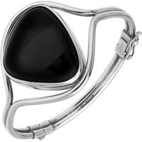 Sterling Silver Whitby Jet Unique Style Hinged Bangle