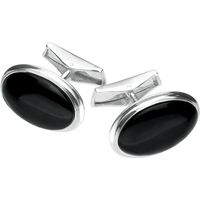 Sterling Silver Whitby Jet Oval Shaped Cufflinks