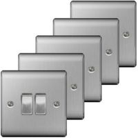 Nexus 10A 2-Way Double Brushed Steel Light Switch Pack Of 5