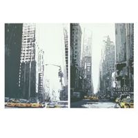New York Taxis City Scape Mono Canvas Art Set (W)48cm (H)65cm