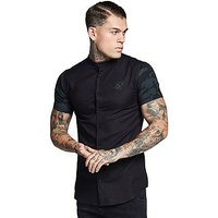 SikSilk Contrast Short Sleeve Oxford Shirt - Black/Dark Camouflage - Mens