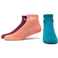 Nike 3 Pack Cushioned Quarter Socks - Peach/ Blue/ Purple - Womens