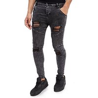 SikSilk Extreme Biker Skinny Jeans - Black - Mens