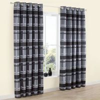 Dill Black & Grey Striped Faux Silk Eyelet Lined Curtains (W)117cm (L)137cm