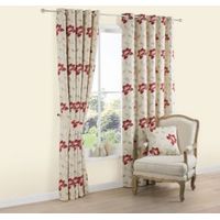 Geranium Cream & Red Floral Jacquard Woven Eyelet Lined Curtains (W)117cm (L)137cm