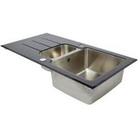 Cooke & Lewis Lamarck 1.5 Bowl Stainless Steel & Toughened Glass Sink & Drainer