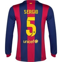 Barcelona Home Shirt 2014/15 - Long Sleeve Blue With Sergio 5 Printing, Red/Blue