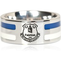 Everton Colour Stripe Crest Band Ring - Stainless Steel, Silver