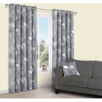 Centola Grey Leaves Print Eyelet Lined Curtains (W)228cm (L)228cm