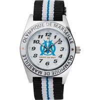 Olympique De Marseille Analogue White Dial Stripe Strap Watch - Young, Black