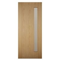 Contemporary Grooved Panel White Oak Veneer Glazed Front Door (H)1981mm (W)838mm