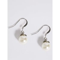 M&S Collection Pearl Effect Floral Diamanté Drop Earrings