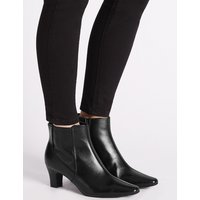 M&S Collection Leather Block Heel Elegant Ankle Boots