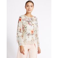 Per Una Floral Print Round Neck Long Sleeve Blouse