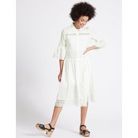 M&S Collection Pure Cotton Lace Trim Flared Shirt Dress