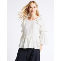 M&S Collection Ruffle Round Neck Flared Sleeve Blouse