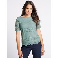 Classic Crochet Lace Short Sleeve T-Shirt