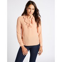 Classic Frill Round Neck Long Sleeve Blouse