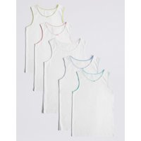 5 Pack Pure Cotton Contrast Trim Vests (18 Months - 16 Years)