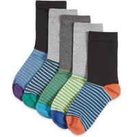 5 Pairs Of Freshfeet Cotton Rich Striped Footbed Socks (5-14 Years)