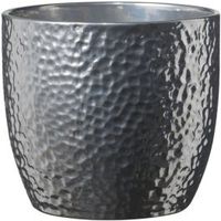 Boston Round Ceramic Silver Effect Plant Pot (H)18cm (Dia)19cm