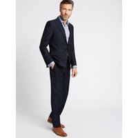 Savile Row Inspired Navy Textured Tailored Fit Wool Jacket