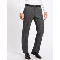 Savile Row Inspired Charcoal Checked Tailored Fit Wool Trousers