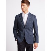 M&S Collection Wool Blend Knitted Herringbone Jacket