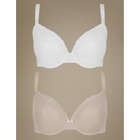 M&S Collection 2 Pack Isabella Lace Trim Padded Plunge T-Shirt Bras DD-G