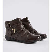 Footglove Wide Fit Leather Wedge Ruched Ankle Boots