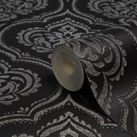 Fine Décor Ornamental Damask Black Glitter Effect Wallpaper