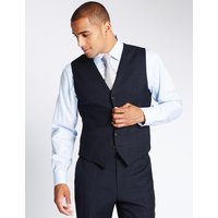 M&S Collection Luxury Navy Checked Tailored Fit Wool Waistcoat